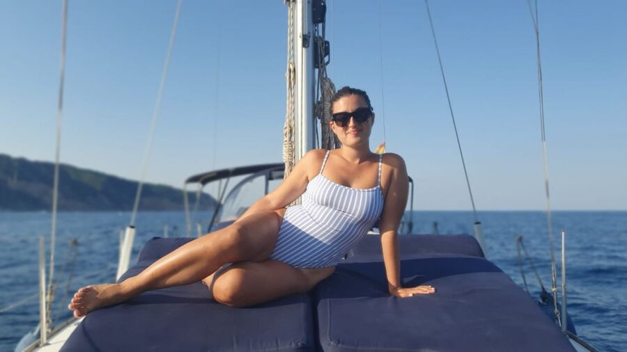 Barcelona: Boat trip with cava in amazing sailboat - The W Barcelona and the old city at sunset