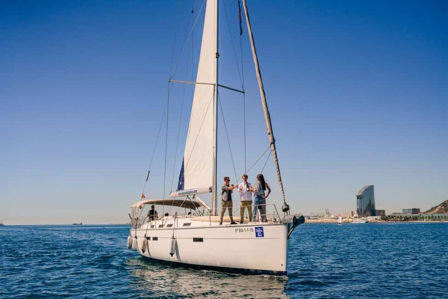 Barcelona: Private Sailing Cruise with Open Bar and Snacks - Montjuïc and the skyline from offshore