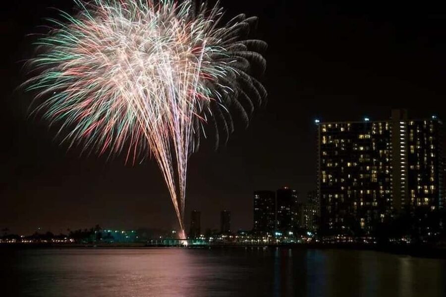 Board from Waikiki Beach: Friday Night Fireworks sail - A Friday night view most beachgoers miss