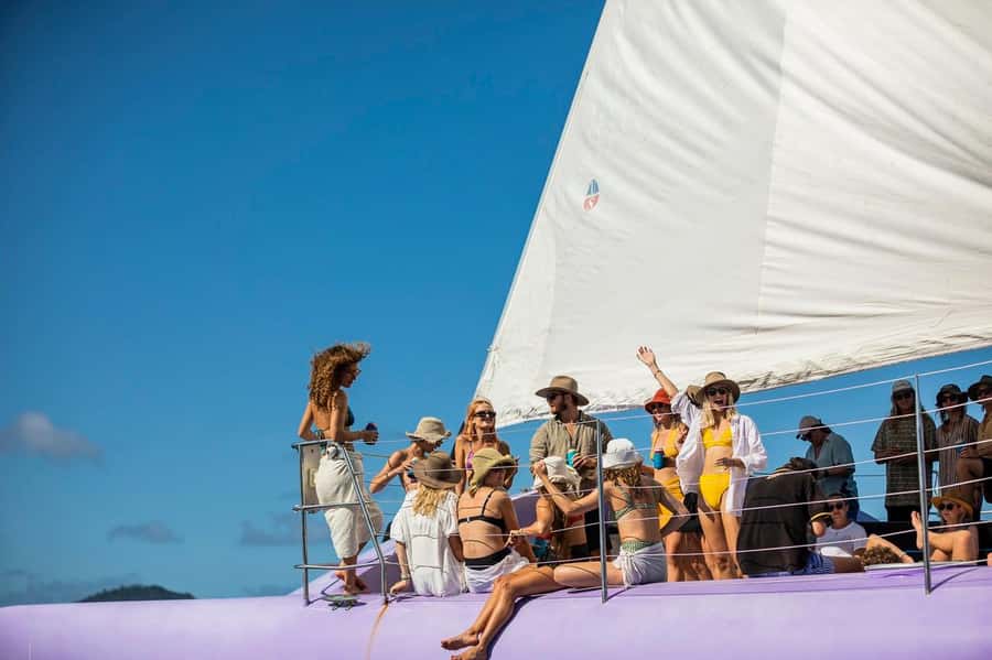 Camira Sunset Sail -Drinks & Snacks -Departing Airlie Beach - Returning with Airlie Beach lights ahead