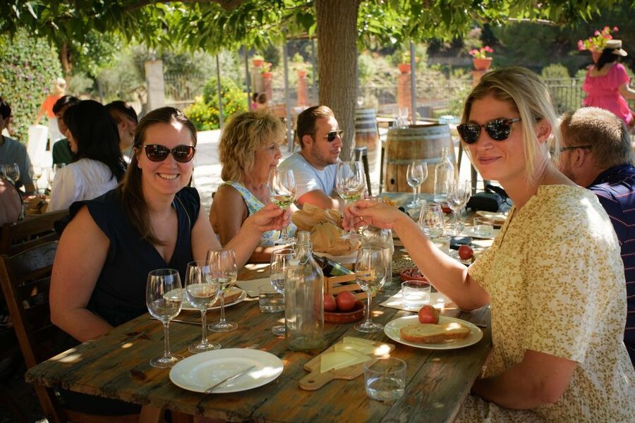 From Barcelona: Sailing and Wine Tasting Experience - Three wines with cheese, bread, and sausages