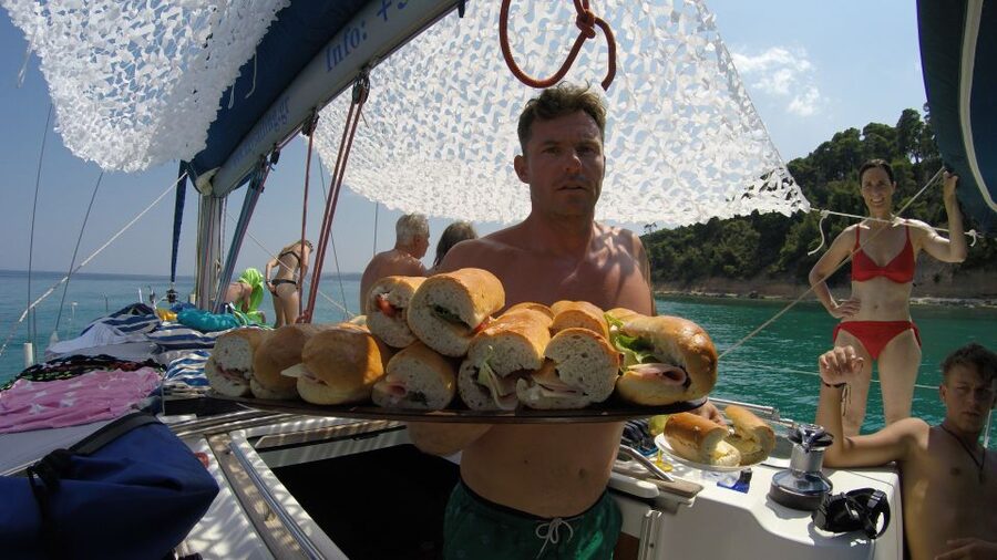From Nea Fokea: Chalkidiki 6-Hour Cruise by Sailing Boat - Kriopigi, a beach-bar break and fruit salad