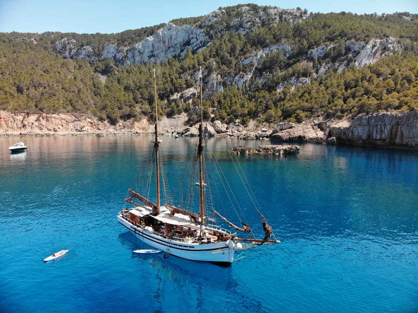 Ibiza Wooden Sail Boat Trip to Formentera - The southeast Ibiza coast from the water
