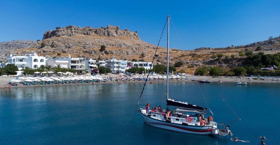 Lindos: Sailboat Cruise with Prosecco and more - Setting sail from the Lindos jetty