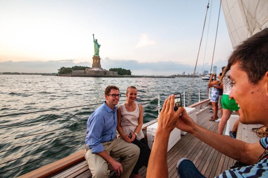 New York City: Sunset Sail Aboard a Schooner - Ellis Island and the Statue of Liberty at golden hour