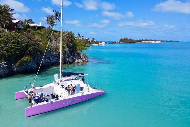 Restless Native Catamaran Sail and Snorkel Tour - Sailing out of Bermuda on a pink catamaran