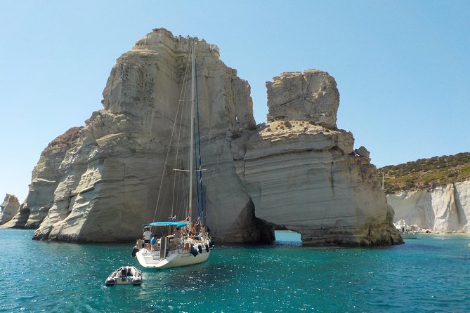 Round of Milos and Poliegos Sailing boat snorkelling cruise - Gerakas combines a beach stop with lunch
