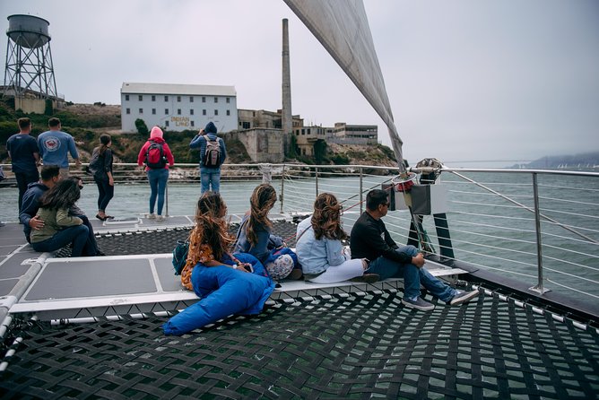 San Francisco Bay Sailing Cruise - The catamaran setup: cabin, nets, and onboard bar