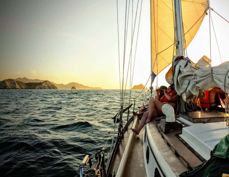 Santa Marta Bay: Sunset on a sail boat - A classic boat instead of a standard catamaran