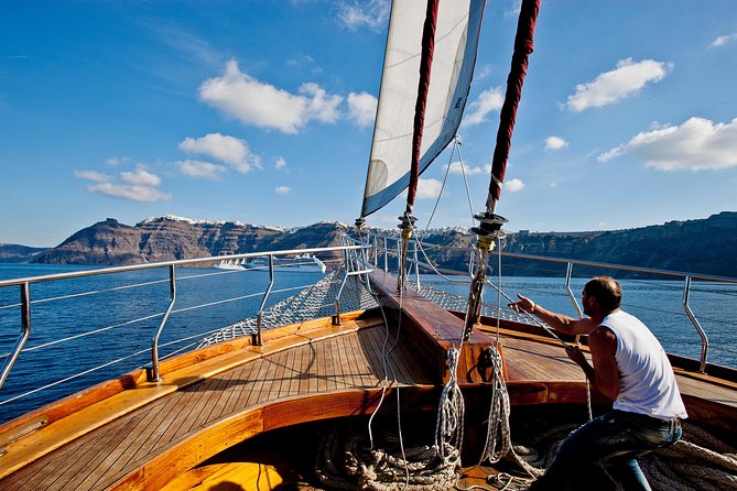 Santorini Caldera Sunset Sailing Cruise with Dinner and Wine - Swimming to Palea Kameni’s warm springs