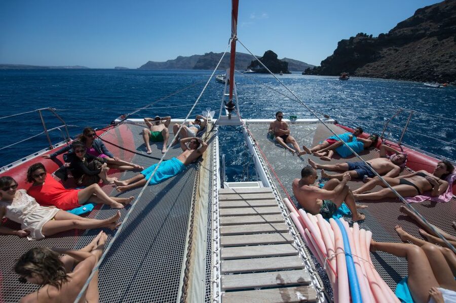 Santorini: Dream Catcher 5-hour Sailing Trip in the Caldera - From your hotel to Vlihada Marina