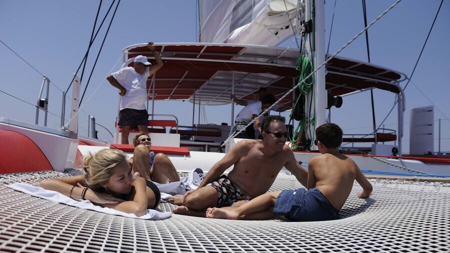 Santorini: Dream Catcher 5-hour Sailing Trip in the Caldera - A barbecue in a secluded bay