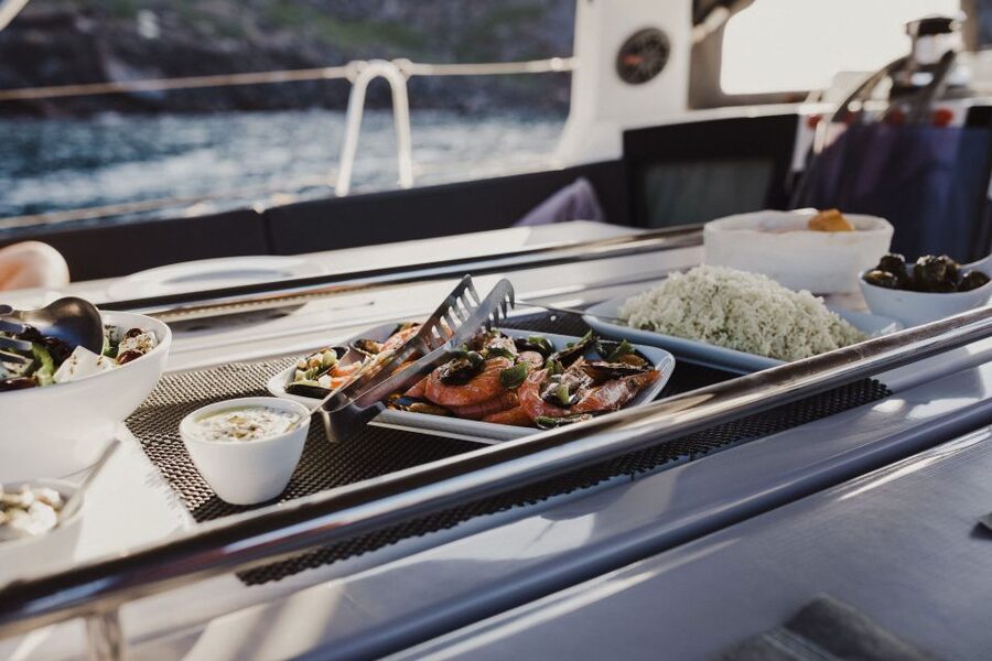 Santorini: Private Caldera Sailing Trip with Open Bar & Meal - Lunch, dinner, and the open bar