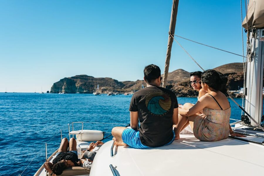 Santorini: Sailing Catamaran Cruise with BBQ and Drinks - Palea Kameni and the hot springs