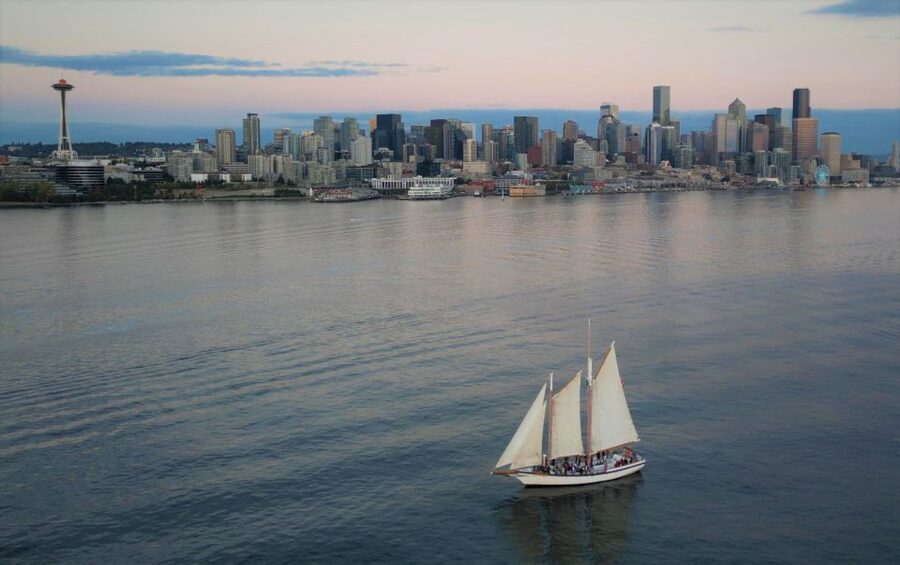 Seattle: Tall Sailboat Sunset Harbor Cruise - Seattle landmarks from the water